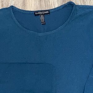 Eileen Fisher Shirt Top Womens Teal Long Sleeve Tunic Viscose Stretch Petite 2/4